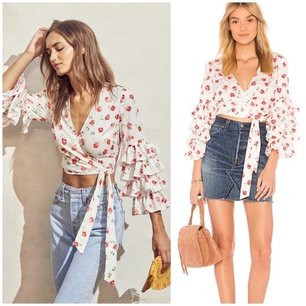 SAYLOR Bethany Water Color Floral Rose Print Wrap Top